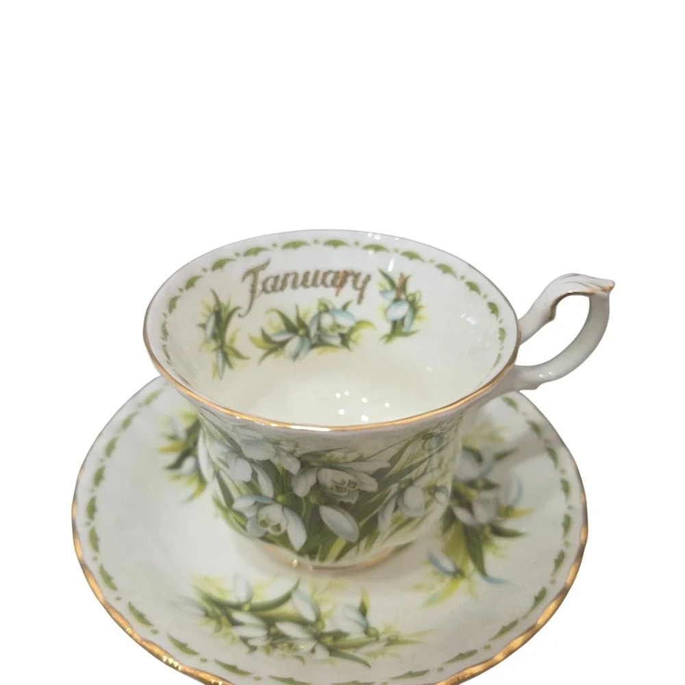 Royal Albert Snowdrops Tea Cup Saucer Bone China England Gold Trim Set